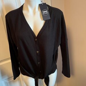 NWT Iwollence black tie front black womens shirt